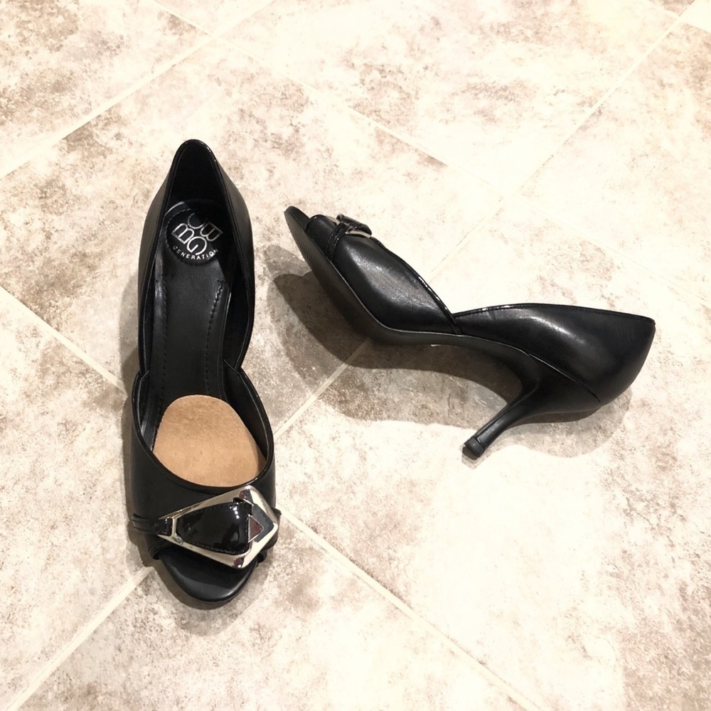 Gianni Bini D’Orsay open toe black leather heels